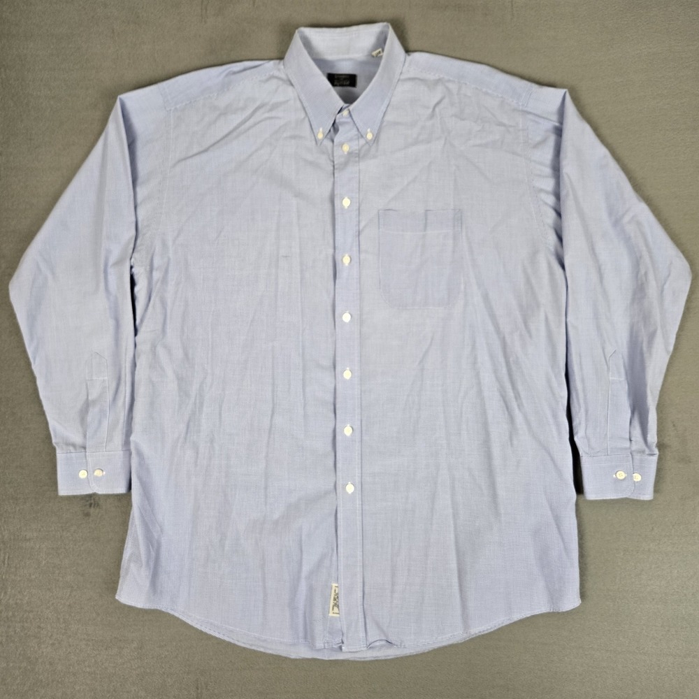 Vintage Gitman Bros Shirt‎ Mens 2XLT Tall Blue Gingham Microcheck USA Made *READ